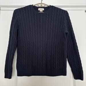 J. Crew cable knit sweater Large navy blue Cotton Fisherman coastal preppy 58557